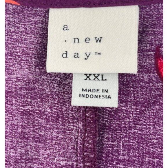 A New Day XXL Purple Floral Blouse Long Sleeves Career Cotton Rayon - Picture 2 of 5